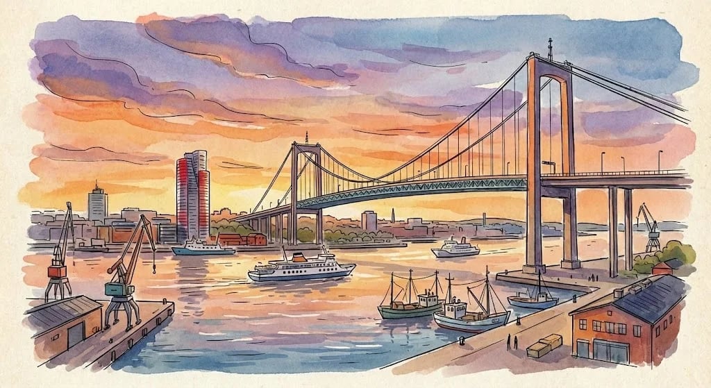 Göteborg stadsbild med hamnen och arkitektur